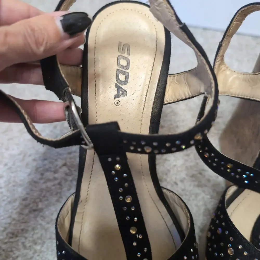 Black Studded Cork Wedge Sandals Y2k